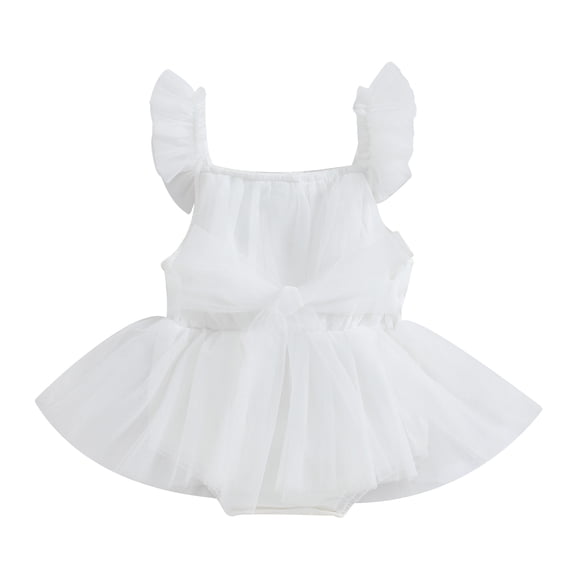 Musuos Baby Girl Summer Romper 3 6 12 18 24M Cute Sleeveless Tie Knot Front Pleated Bodysuit Newborn Tulle Dress