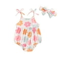 thumbnail image 1 of Musuos Baby Girl Summer Romper 3M 6M 12M 18M Cute Floral/Strawberry Print Sleeveless Tie Strap Bodysuit Newborn Playsuit, 1 of 9
