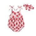 thumbnail image 1 of Musuos Baby Girl Summer Romper 3M 6M 12M 18M Cute Floral/Strawberry Print Sleeveless Tie Strap Bodysuit Newborn Playsuit, 1 of 10