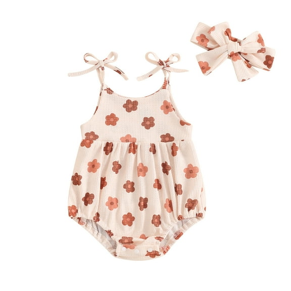 Musuos Baby Girl Summer Romper 3M 6M 12M 18M Cute Floral/Strawberry Print Sleeveless Tie Strap Bodysuit Newborn Playsuit