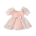 thumbnail image 1 of Musuos Baby Girl Summer Romper Dress 3M 6M 12M 18M 24M Short Puff Sleeve Bow Front Ribbed Bodysuit Newborn Cute Tulle Dress, 1 of 10