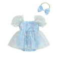 thumbnail image 1 of Musuos Baby Girl Summer Romper Dress 3M 6M 12M 18M Short Puff Sleeve 3D Flower Jumpsusit Tulle Dress with Headband Set 2Pcs Clothes, 1 of 9