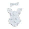 thumbnail image 1 of Musuos Baby Girl Summer Romper with Hairband, 6 12 18 24M Flower Print Round Collar Fly Sleeve Bodysuit+ Headband, 1 of 10