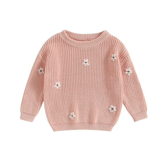 Musuos Baby Girl Sweater, 0-5T Long Sleeve Crew Neck Flower Winter Warm Knit Pullover Sweater Infant Clothes