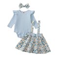 thumbnail image 1 of Musuos Baby Girl Sweet Fall Outfits 3 6 12 18Months Plain Long Sleeve Romper Floral/Strawberry Print Suspender Skirt Headband 3Pcs Clothes Set, 1 of 1