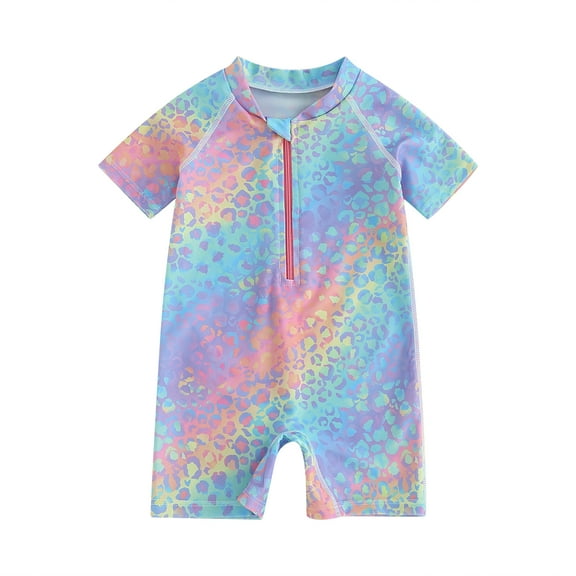 Musuos Baby Girl Swimsuits 1-5T Summer Leopard Print Zipper Long Sleeve Beachwear for Toddler Bathing Suits