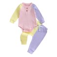 thumbnail image 1 of Musuos Baby Girls 2 Piece Outfit 0-18Months Contrast Color Raglan Sleeves Romper and Elastic Pants Warm Clothes Set, 1 of 9