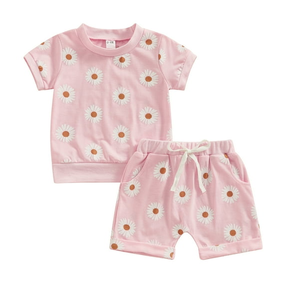 Musuos Baby Girls 2 Piece Outfit 6 12 18 24M 3T Daisy Print Short Sleeve T-Shirt and Elastic Shorts Set Cute Summer Clothes
