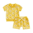 thumbnail image 1 of Musuos Baby Girls 2 Piece Outfit 6 12 18 24M 3T Daisy Print Short Sleeve T-Shirt and Elastic Shorts Set Cute Summer Clothes, 1 of 10