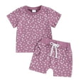 thumbnail image 1 of Musuos Baby Girls 2 Piece Outfit 6 12 18 24M 3T Floral Print Short Sleeve T-Shirt and Elastic Shorts Set Cute Summer Clothes, 1 of 10