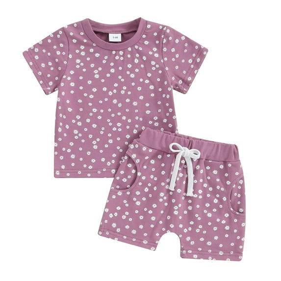 Musuos Baby Girls 2 Piece Outfit 6 12 18 24M 3T Floral Print Short Sleeve T-Shirt and Elastic Shorts Set Cute Summer Clothes