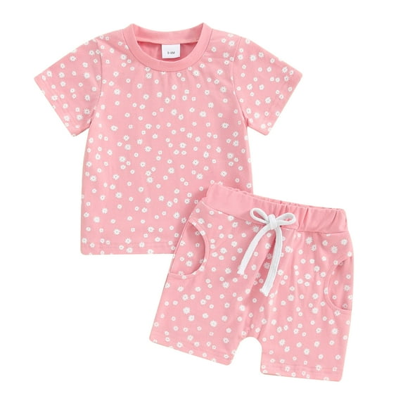 Musuos Baby Girls 2 Piece Outfit 6 12 18 24M 3T Floral Print Short Sleeve T-Shirt and Elastic Shorts Set Cute Summer Clothes