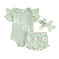 thumbnail image 1 of Musuos Baby Girls 3 Piece Outfits 6 12 18 24M Letter Print Short Sleeve Romper and Daisy Print Shorts Cute Headband Summer Clothes, 1 of 10