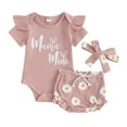 thumbnail image 1 of Musuos Baby Girls 3 Piece Outfits 6 12 18 24M Letter Print Short Sleeve Romper and Daisy Print Shorts Cute Headband Summer Clothes, 1 of 10