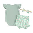 thumbnail image 1 of Musuos Baby Girls 3Pcs Summer Outfit 3 6 9 12 18Months Fly Sleeve Crew Neck Romper + Bow Front Shorts + Headband Set Cute Clothes, 1 of 10