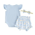 thumbnail image 1 of Musuos Baby Girls 3Pcs Summer Outfit 3 6 9 12 18Months Fly Sleeve Crew Neck Romper + Bow Front Shorts + Headband Set Cute Clothes, 1 of 10