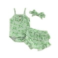 thumbnail image 1 of Musuos Baby Girls 3Pcs Summer Outfit 3M 6M 12M 18M Sleeveless Button Front Romper + Shorts + Headband Set Newborn Clothes, 1 of 9