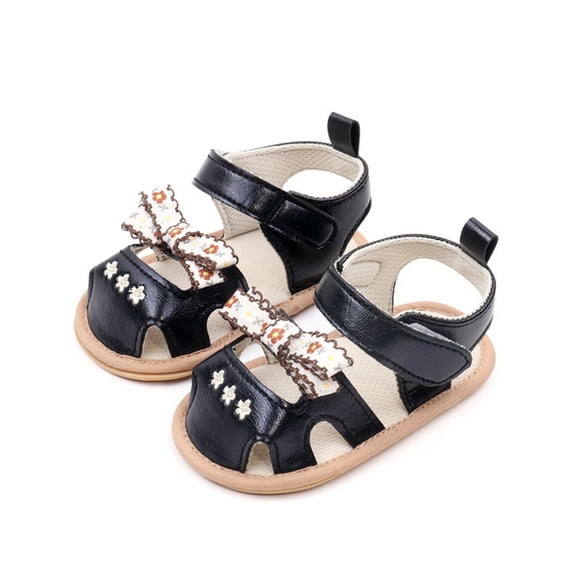 Musuos Baby Girls Bows Sandals 0-18 Months Floral Embroidered Hollowed out Summer Soft Sole Flats Walking Shoes for Toddler Infant
