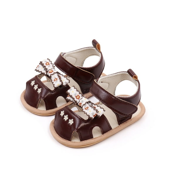 Musuos Baby Girls Bows Sandals 0-18 Months Floral Embroidered Hollowed out Summer Soft Sole Flats Walking Shoes for Toddler Infant