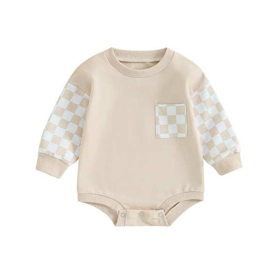 Musuos Baby Girls Boys Autumn Loose Romper 3 6 12 18M Long Sleeve Crewneck Plaid Print Contrast Color Romper