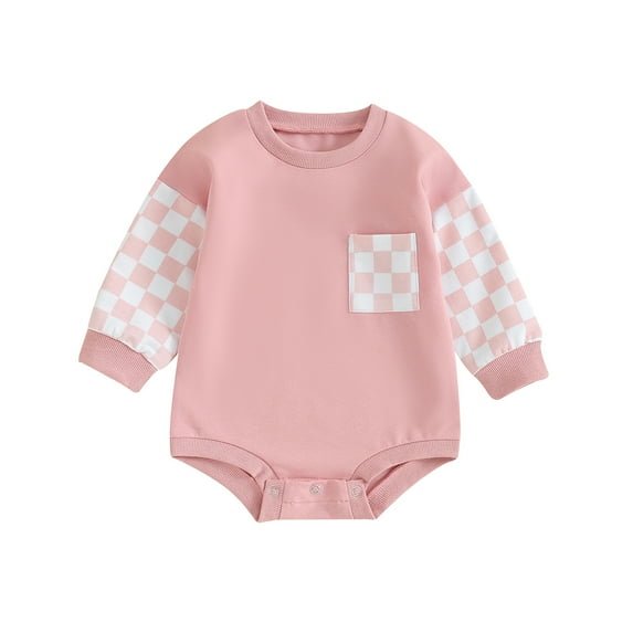 Musuos Baby Girls Boys Autumn Loose Romper 3 6 12 18M Long Sleeve Crewneck Plaid Print Contrast Color Romper