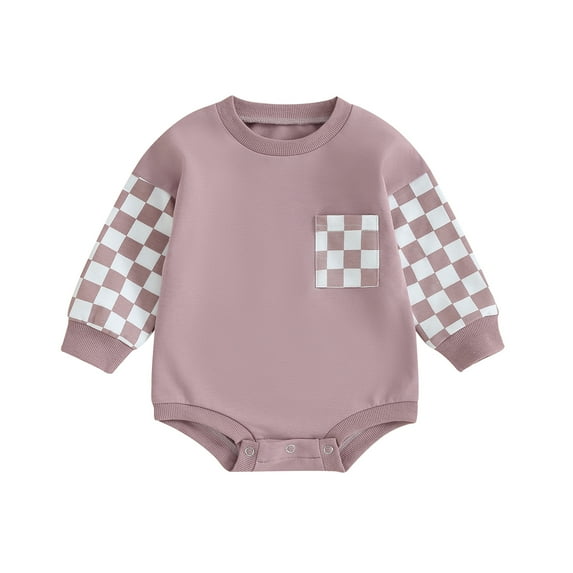 Musuos Baby Girls Boys Autumn Loose Romper 3 6 12 18M Long Sleeve Crewneck Plaid Print Contrast Color Romper
