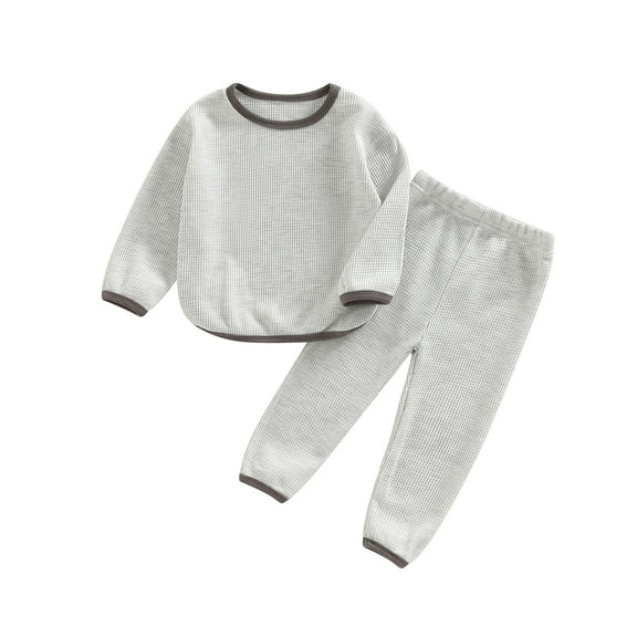 Musuos Baby Girls Boys Autumn Outfit Sets 4 10 18 24M 3T Long Sleeve O Neck Tops + Contrast Color/Striped Pants