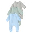 thumbnail image 1 of Musuos Baby Girls Boys Autumn Romper 3 6M Long Sleeve Crew Neck Solid Color Footed Casual Jumpsuit, 1 of 9