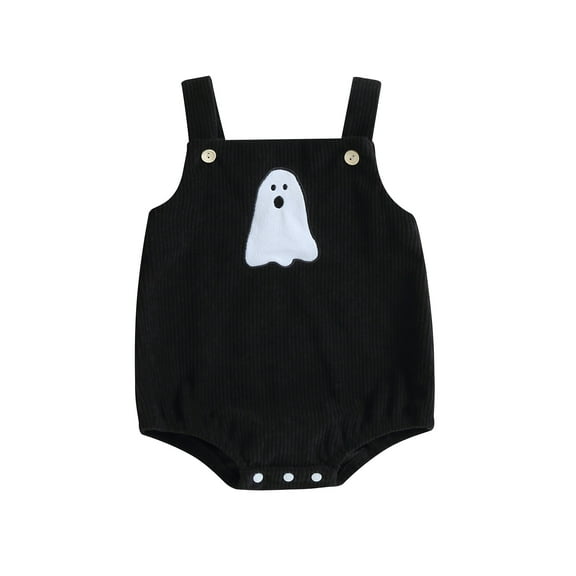 Musuos Baby Girls Boys Corduroy Rompers 3 6 12 18M Halloween Clothes Pumpkin/Witch Hat/Ghost Pattern Sleeveless Straps Jumpsuits Bodysuits