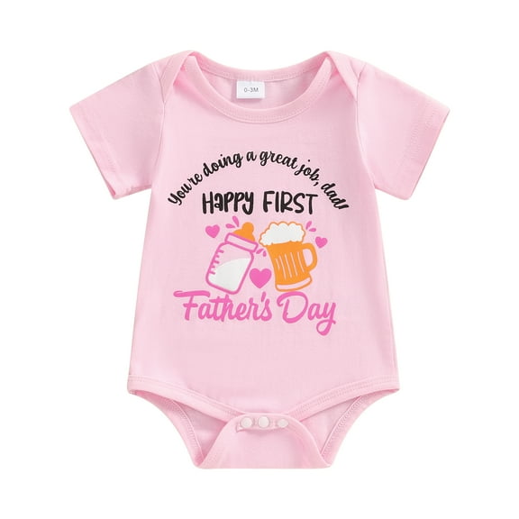 Musuos Baby Girls Boys Father Day Romper 3M 6M 9M 12M Short Sleeve Crewneck Letter Milk Bottle Print Jumpsuit