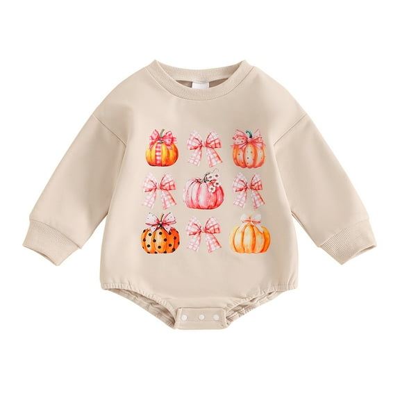 Musuos Baby Girls Boys Halloween Romper 3M 6M 12M 18M Pumpkin Bow Print Long Sleeve Round Neck Jumpsuit Spring FallCasual Clothes