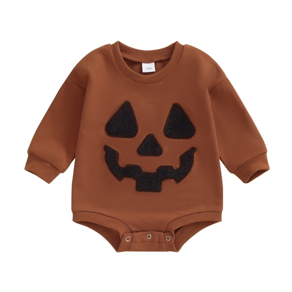 Musuos Baby Girls Boys Halloween Sweatshirts Rompers 3M 6M 12M 18M Pumpkin Face Patch Long Sleeve Crewneck Fall Bodysuits for Infant