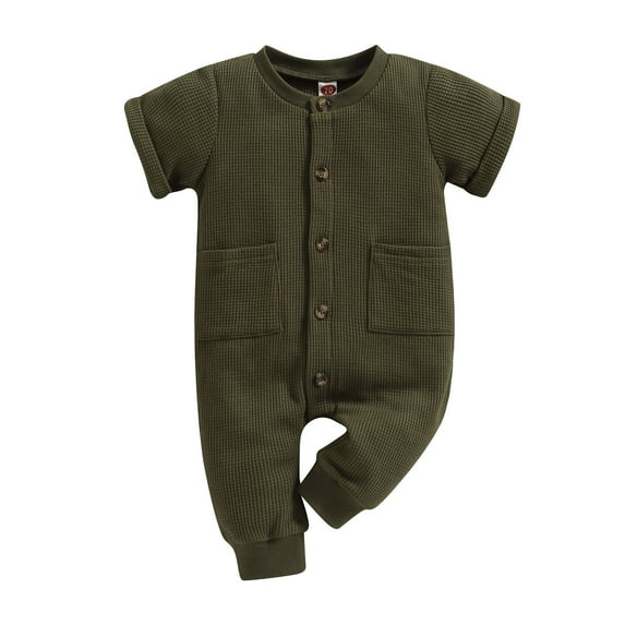 Musuos Baby Girls Boys Summer Casual Jumpsuit 3 6 12 18 24M Solid Color Short Sleeve O Neck Button Down Romper