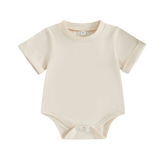Musuos Baby Girls Boys Summer Romper 3 6 12 18M Infant Short Sleeve Crewneck Solid Color Casual Jumpsuit