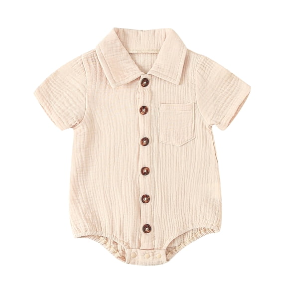 Musuos Baby Girls Boys Summer Shirts Romper 3 6 9 12 18 24Months Solid Color Turn-Down Collar Short Sleeve Casual Jumpsuits