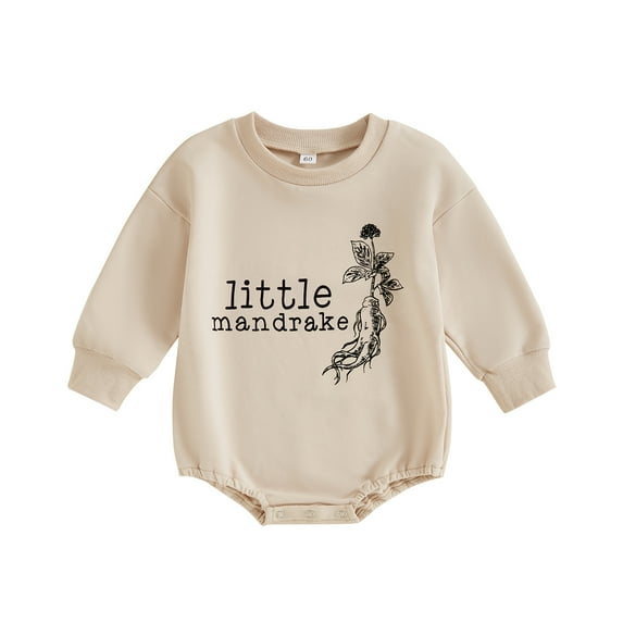 Musuos Baby Girls Boys Sweatshirt Romper 0-12Months Mandrake Letter Print Round Neck Long Sleeve Casual Jumpsuit for Fall