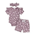 thumbnail image 1 of Musuos Baby Girls Casual Shorts Set, 3M 6M 12M 18M Flower Print Short Sleeve Crew Neck Romper with Shorts and Hairband Summer Outfit, 1 of 10