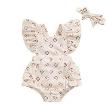 Zukuco Baby Girl Spring Summer Clothes Ruffle Sleeve Floral Dress Jumpsuit Baby Outfit, Pink 6-9 Months