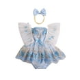 thumbnail image 1 of Musuos Baby Girls Cute Rompers Dress 3M 6M 12M 18M Lace Trim Butterfly Pattern Embroidered Fly Sleeve Tulle Skir Hem Bodysuits Clothes with Headband, 1 of 10