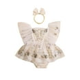 thumbnail image 1 of Musuos Baby Girls Cute Rompers Dress 3M 6M 12M 18M Lace Trim Butterfly Pattern Embroidered Fly Sleeve Tulle Skir Hem Bodysuits Clothes with Headband, 1 of 10