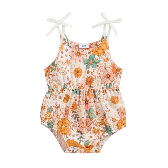 Musuos Baby Girls Cute Summer Romper 3M 6M 12M 18M Adorable Flower/Butterfly Print Bow Lacing Sleeveless Round Neck Jumpsuit