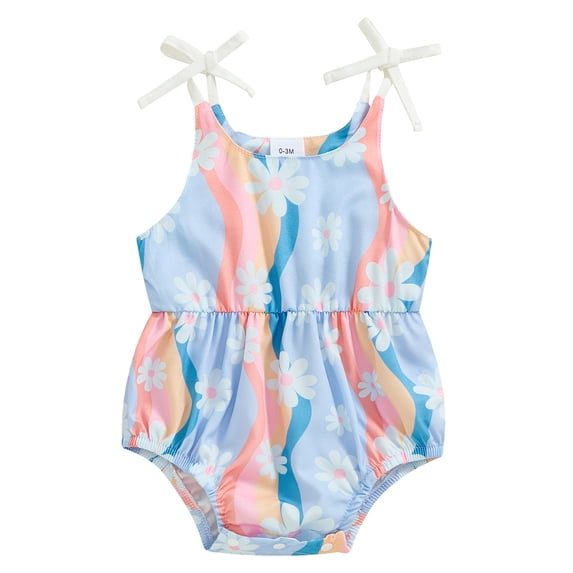 Musuos Baby Girls Cute Summer Romper 3M 6M 12M 18M Adorable Flower/Butterfly Print Bow Lacing Sleeveless Round Neck Jumpsuit