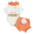 thumbnail image 1 of Musuos Baby Girls Easter Shorts Sets 3 6 12 18M Short Sleeve Letter Embroidery Romper Tops Ruffle PP Shorts Headband Sets, 1 of 10