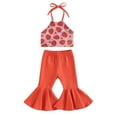 thumbnail image 1 of Musuos Baby Girls Fashion Summer Outfit, 0-3 Years Tie-up Halterneck Strawberry Print Vest with Flare Pants Toddler 2-piece Outfit, 1 of 9