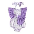 thumbnail image 1 of Musuos Baby Girls Flutter Sleeve Romper 0-18Months Floral Butterfly Print Round Neck Jumpsuit with Bow Headband, 1 of 10