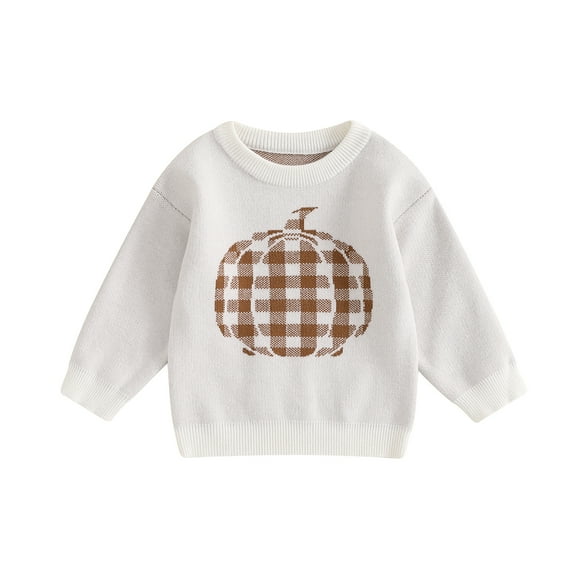 Musuos Baby Girls Halloween Knit Sweater 0-3Years Long Sleeve Round Neck Pumpkin Print Pullover Knitwear