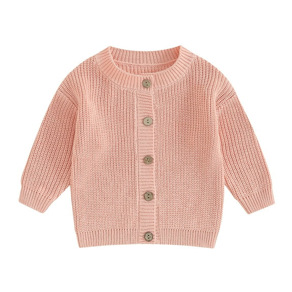 Musuos Baby Girls Knit Cardigan 3 6 12 18M Cute Long Sleeve Round Neck Solid Color Button Down Sweater Fall Tops