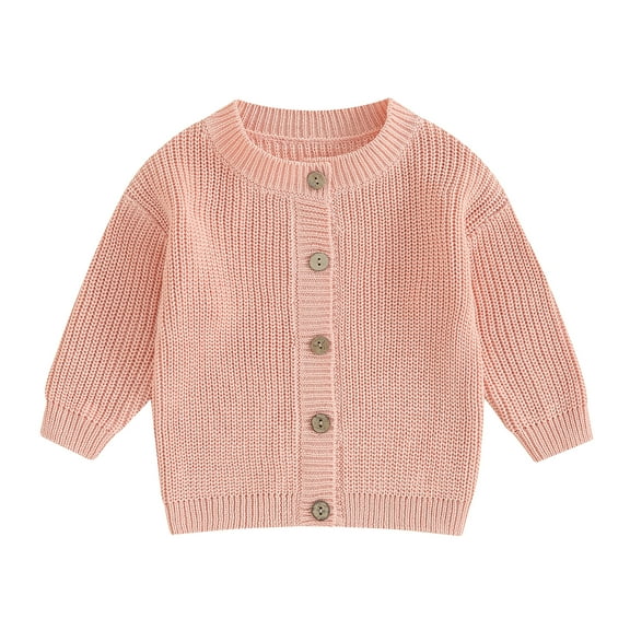 Musuos Baby Girls Knit Cardigan 3 6 12 18M Cute Long Sleeve Round Neck Solid Color Button Down Sweater Fall Tops