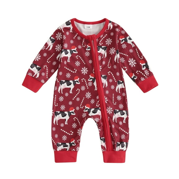 Musuos Baby Girls Long Sleeve Jumpsuit 0-24Months Cattle Head/Cow/Cactus Print Oblique Zipper Romper for Sping Fall