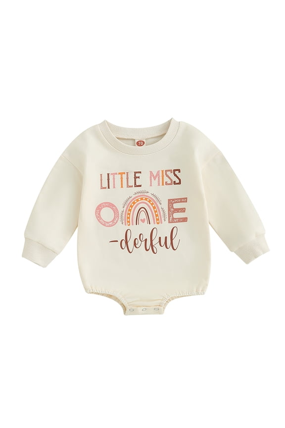 Baby Girls Romper, 12 18M Long Sleeve Crew Neck Letters Rainbow Print Bodysuit Clothes Birthday Outfit